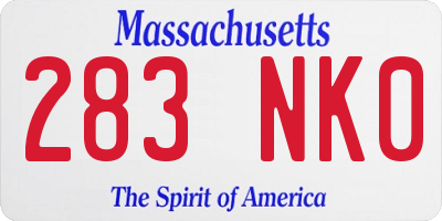 MA license plate 283NK0