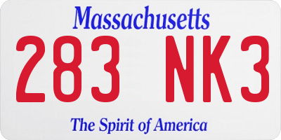 MA license plate 283NK3