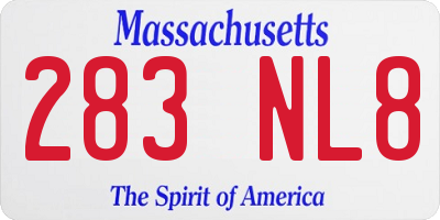 MA license plate 283NL8