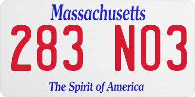 MA license plate 283NO3