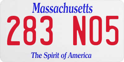 MA license plate 283NO5