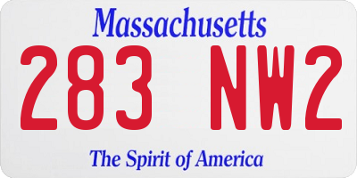 MA license plate 283NW2