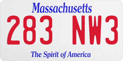 MA license plate 283NW3