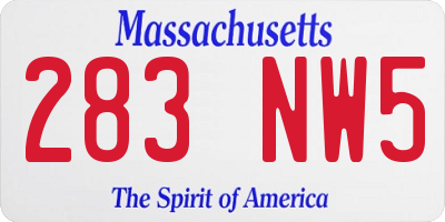 MA license plate 283NW5