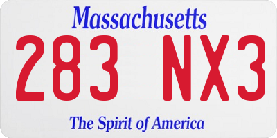 MA license plate 283NX3