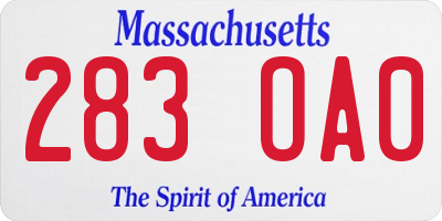 MA license plate 283OA0
