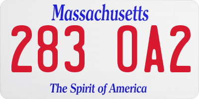 MA license plate 283OA2