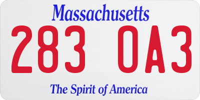 MA license plate 283OA3