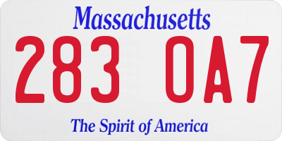 MA license plate 283OA7