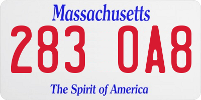 MA license plate 283OA8