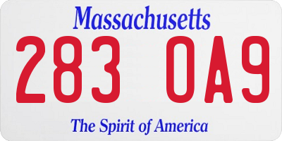 MA license plate 283OA9