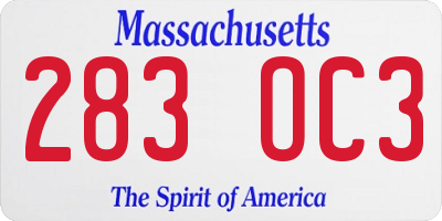 MA license plate 283OC3