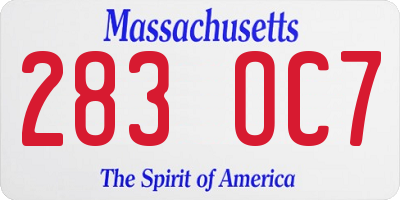 MA license plate 283OC7