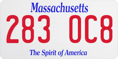 MA license plate 283OC8