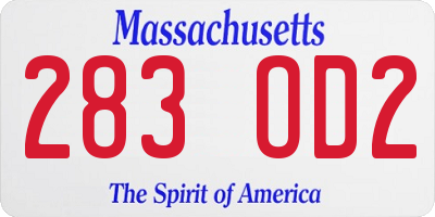 MA license plate 283OD2