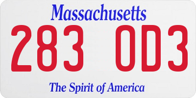MA license plate 283OD3