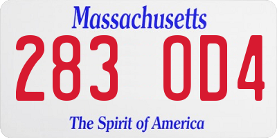 MA license plate 283OD4