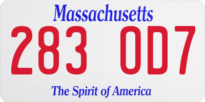 MA license plate 283OD7