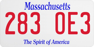 MA license plate 283OE3