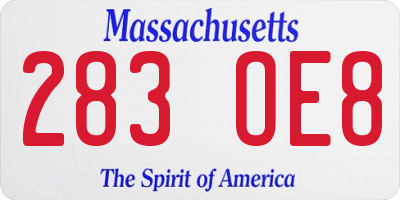 MA license plate 283OE8