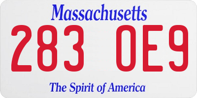 MA license plate 283OE9