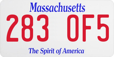 MA license plate 283OF5