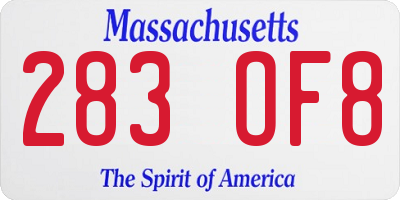 MA license plate 283OF8