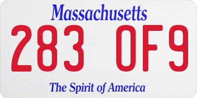 MA license plate 283OF9