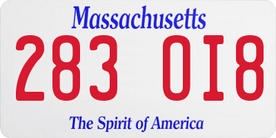 MA license plate 283OI8