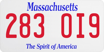 MA license plate 283OI9