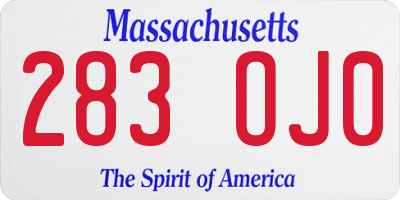 MA license plate 283OJ0