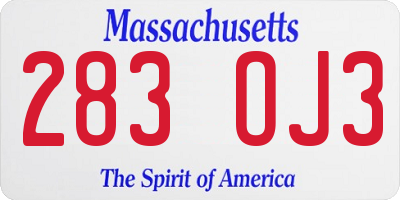 MA license plate 283OJ3