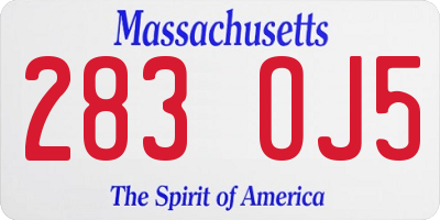 MA license plate 283OJ5