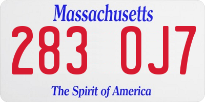 MA license plate 283OJ7