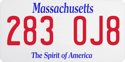 MA license plate 283OJ8