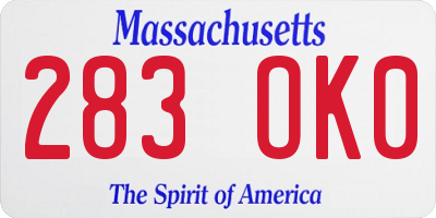 MA license plate 283OK0