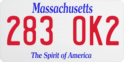 MA license plate 283OK2