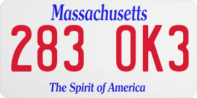 MA license plate 283OK3