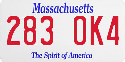 MA license plate 283OK4