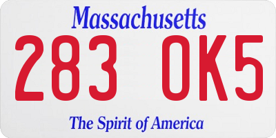 MA license plate 283OK5