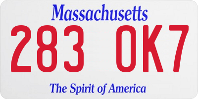 MA license plate 283OK7