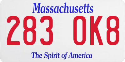 MA license plate 283OK8