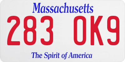 MA license plate 283OK9