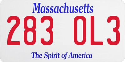 MA license plate 283OL3