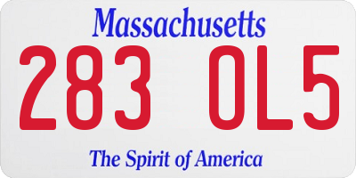 MA license plate 283OL5