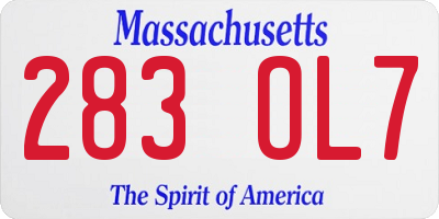 MA license plate 283OL7
