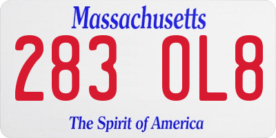 MA license plate 283OL8