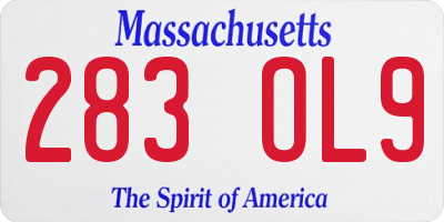 MA license plate 283OL9