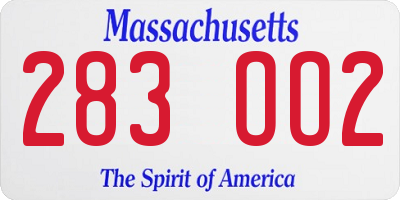 MA license plate 283OO2