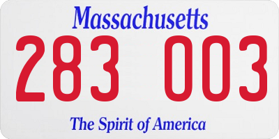 MA license plate 283OO3